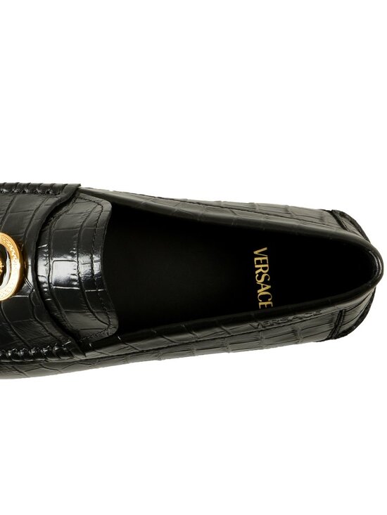 Versace Men\'s Black Leather Croc Print Medusa Driver Loafers Shoes US 8 IT 41 main image 4